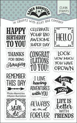 PHOTO MEMORIES clear stamp set - Stämpelset med engelska texter från Karen Burniston
