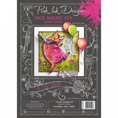 Pigs might fly die and stamp set - Stämpel- och stansmallsset med en gris från Pink ink design