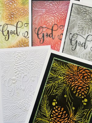 PINECONE PARADE Timeless tidings embossing folder from Tonic studios 5x7