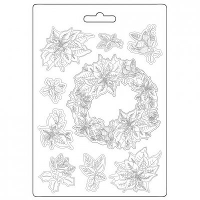 Poinsettia soft mould A4 - Gjutform med julstjärnablomma och krans från Stamperia