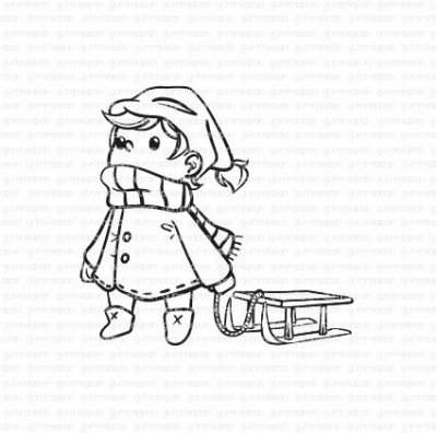 Pojke med kälke-stämpel från Gummiapan 5,3x5 cm