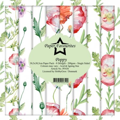 Poppy flower 12x12 Inch Paper Pack - Blommiga mönsterpapper från Paper favourites 30x30 cm