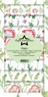 Poppy flower Slimline Paper Pack - Mönsterpapper med vallmoblommor från Paper Favourites 10x21 cm