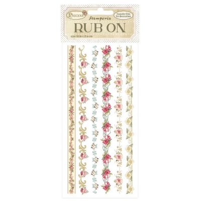 Precious Rub-On 4x8,5 Inch Stripes - Gnuggisar med blombårder från Stamperia
