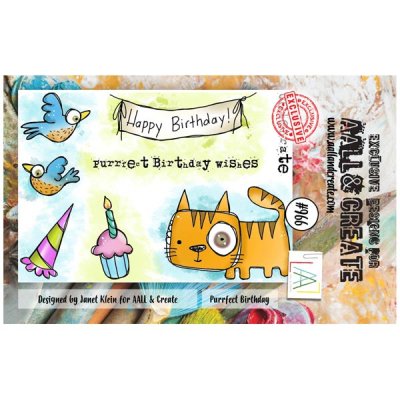 PURRFECT BIRTHDAY cat clear stamp set - Stämpelset med grattistema från Janet Klein AALL & Create A7