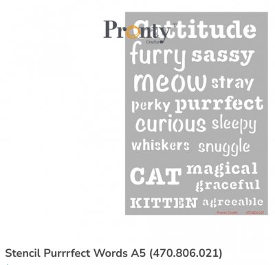 PURRFECT WORDS cat stencil from Pronty A5