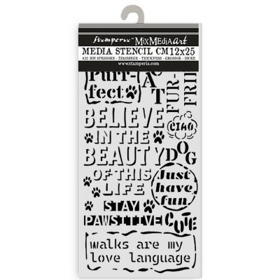 Furry Friends Thick Stencil 12x25cm Quotes Pattern - Schablon med citat från Stamperia