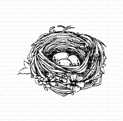 Rede (fågelbo med ägg) - Stämpel från Gummiapan 4,4x3,5 cm