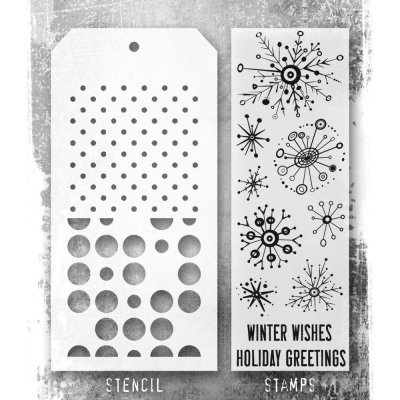 RETRO FLAKES clear stamp and stencil set - Stämpel- och schablonset med snöflingor från Tim Holtz Stamper's anonymous