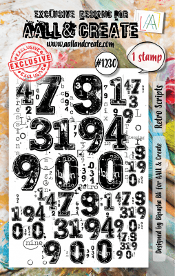 RETRO SCRITPS numbers clear stamp - Stämpel med siffror från AALL & Create A7
