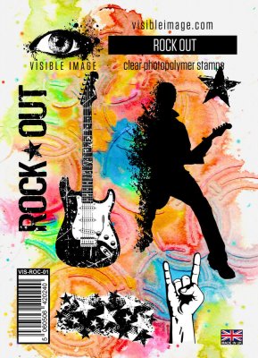 ROCK OUT music clear stamp set - Stämpelset med musiktema från Visible image A6