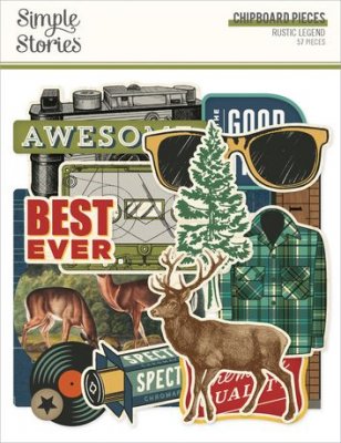 RUSTIC LEGEND outdoor retro CHIPBOARD PIECES - Tjocka dekorationer med utelivstema från Simple Stories