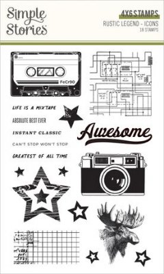 RUSTIC LEGEND retro clear stamp set - Stämpelset med 80-talstema från Simple stories A6