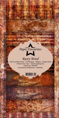 Rusty metal slimline paper pack - Rektangulära mönsterpapper från Paper Favourites 10x21 cm