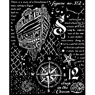 SAILING SHIP songs of the sea stencil - Schablon med skepp och havstema från Stamperia 20x25 cm