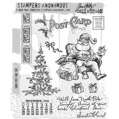 SANTA VISIT CMS500 CLING MOUNT RUBBER STAMP SET - Stämpelset med jultomte och jultema från Tim Holtz Stamper's Anonymous