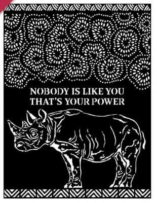 Savana rhino stencil - Schablon med noshörning och mönster från Stamperia 20x25 cm