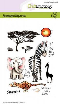 Savanne 1 Carla Creaties wild animal clear stamp set - Stämpelset med vilda djur från Craft Emotions A6