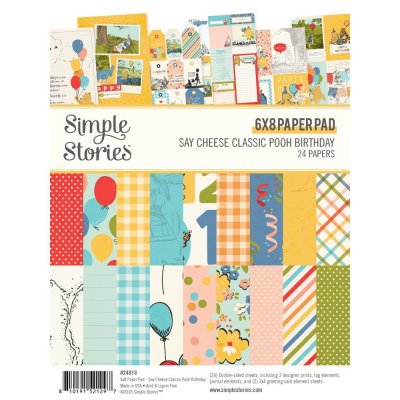 Say Cheese Classic Pooh Birthday pattern paper 6*8 - Mönsterpapper med grattistema Nalle Puh Simple Stories