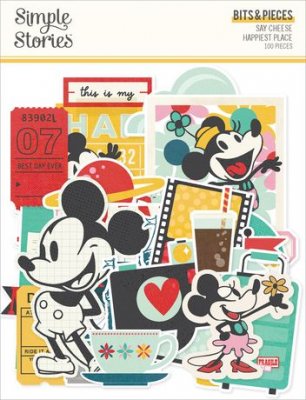SAY CHEESE HAPPIEST PLACE BITS & PIECES decorations - Platta dekorationer med Musse Piggtema från Simple Stories
