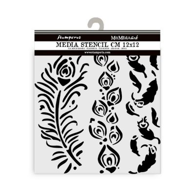 Stamperia Masquerade Thick Stencil Feathers - Schablon med fjädrar från Stamperia 12x12 cm