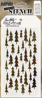 FÖRBESTÄLLNING - Tree lot (pine trees) stencil - Schablon med granar från Tim Holtz / Stamper's Anonymous