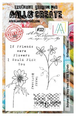 #332 Birthday blooms flower clear stamp set - Stämpelset med blommor från Aall & Create A5 Tracy Evans