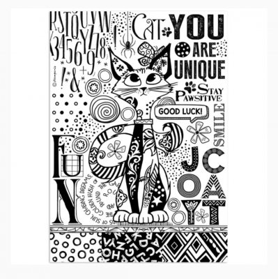 CAT ONE COLOR PRINT RICE PAPER - Rispapper med kattkollage från Stamperia A4