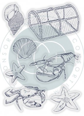 Sea & Shore Sea Clear Stamps - Stämpelset med havstema kräftfiske från Craft Consortium 10x15 cm
