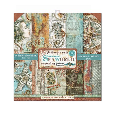 Sea world paper pack - Mönstrade papper med havstema från Stamperia 20*20 cm