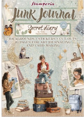 SECRET DAIRY JUNK JOURNAL - Block med stickers, bakgrundspapper m m från Stamperia A4