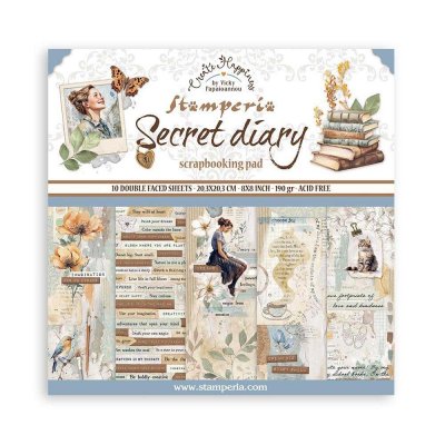 SECRET DIARY PAPER COLLECTION 8X8 - Mönsterpapper från Vicky Papaioannou Stamperia 20x20 cm