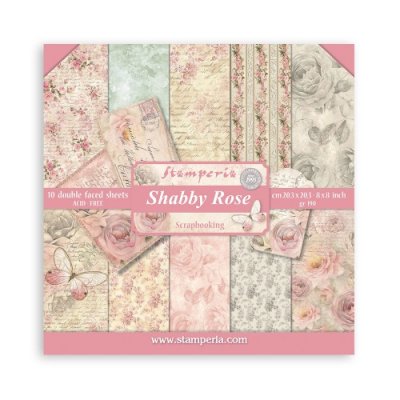 SHABBY ROSE PAPER PACK 8X8 - Mönsterpapper med rosor från Stamperia 20x20 cm