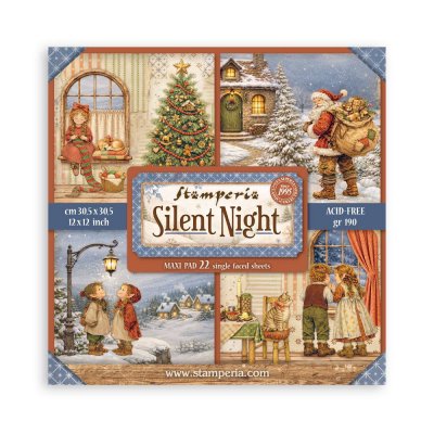 SILENT NIGHT MAXI PAPER PAD - Mönsterpapper med jultema från Stamperia 30x30 cm