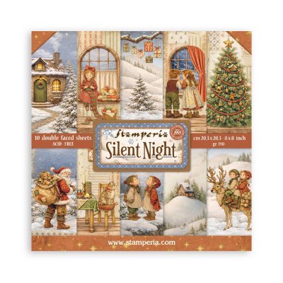 SILENT NIGHT paper pack - Mönsterpapper med jultema från Stamperia 20x20 cm