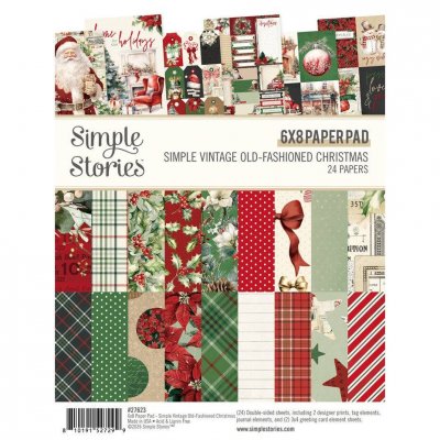 SIMPLE VINTAGE OLD-FASHIONED CHRISTMAS pattern paper pack - Mönstrade papper med jultema från Simple Stories 15x20 cm
