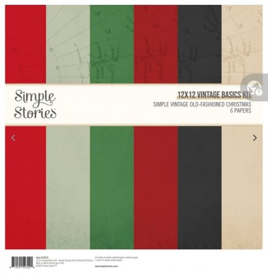 SIMPLE VINTAGE OLD-FASHIONED CHRISTMAS solid paper pack - Enfärgade papper i julfärger från Simple Stories 30x30 cm