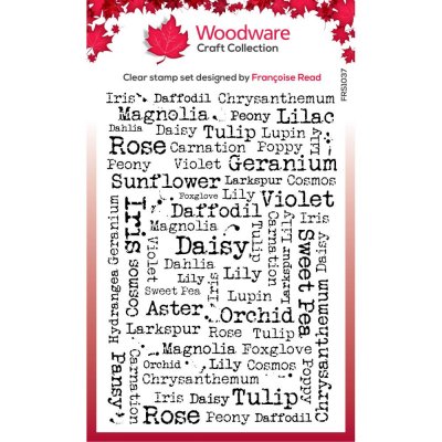SINGLES FLOWER NAMES clear stamp set - Stämpelset med blomord från Woodware A6