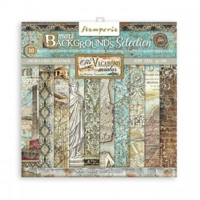Sir Vagabond Aviator 12x12 Inch Maxi Background Paper Pack - Mönsterpapper med flygtema från Stamperia 30x30 cm