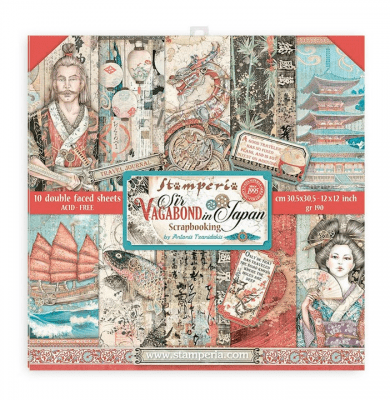 Sir Vagabond in Japan 12x12 Inch Paper Pack - Mönsterpapper från Stamperia 30x30 cm