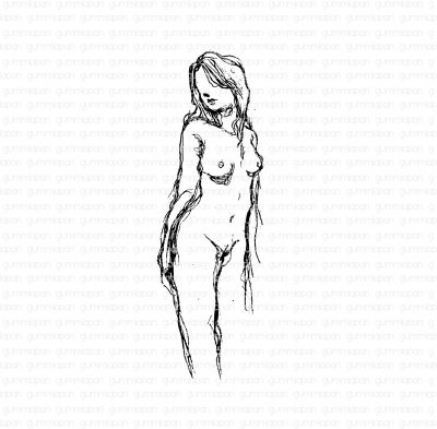 Skissad naken kvinna stämpel från Gummiapan 4,4x11,4 cm