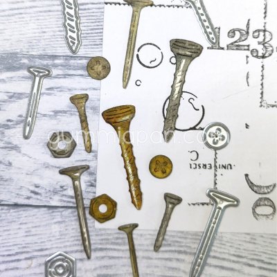 Screws and nails die set SKRUVAR OCH SPIK from Gummiapan ca 10x33, 5x18, 7x7, 8x8, 9x29 & 6x22 mm