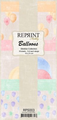 Slimline Balloons Collection paper pack - Avlånga mönsterpapper med ballonger från Reprint 10x21 cm
