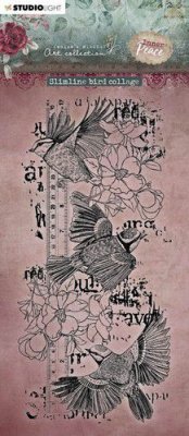 Slimline bird collage Inner peace clear stamp nr 280 - Stämpel med fågelkollage från Studio Light ca 10,5x21 cm