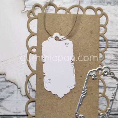 Torn tag die from Gummiapan ca 24,5 x 49 mm