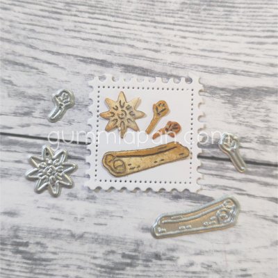 SMÅ JULKRYDDOR CHRISTMAS SPICE DIE SET - Stansmallar från Gummiapan ca 12,5x13 mm, 10x4,5 mm, 6x7 mm, 22,5x11 mm