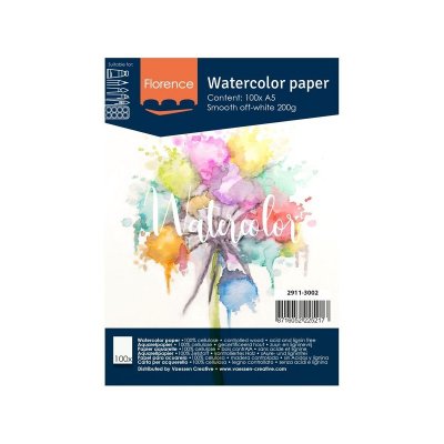 SMOOTH OFF-WHITE WATERCOLOR PAPER 100 pc - 100 st Vita akvarellpapper från Florence 200 g A5