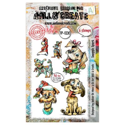 SNUGGLE SPARK dog Christmas clear stamp set - Stämpelset julhundar från AALL & Create A6