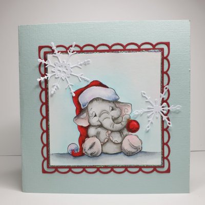 Ellie's bauble elephant rubber cling stamp - Stämpel med elefant och julkula från Whimsy Stamps ca 6,2*6,5 cm