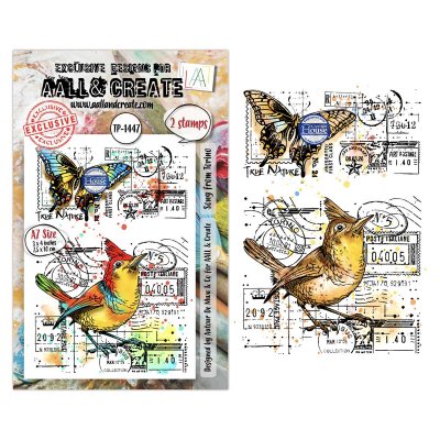 SONG FROM TORINO butterfly bird collage stamp set - Stämpelset med fjälril, fågel, kollage från AALL & Create A7